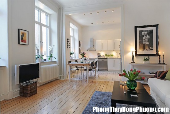 swedish apartment design with open floor plan 4 554x371 Cách bố trí huyền quan của căn hộ rước đại lợi vào nhà