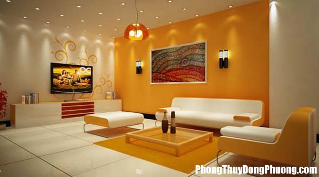 15 living rooms with white and orange colors 01 Bí quyết phong thủy hút sự giàu có cho nhà ở